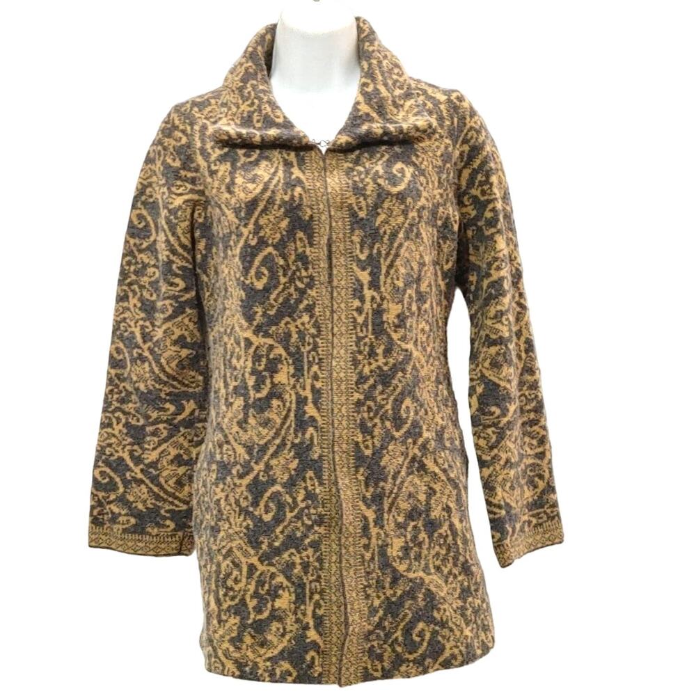 A.IDA Long Cardigan Sweater Duster Jacket Baroque Design Wool Blend Womens M